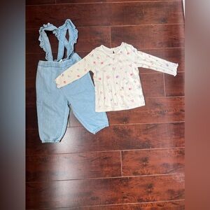 H&M Light Blue Denim Overalls Set Size 12M